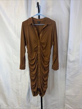 torrid Brown Ruched Button-Front Long Sleeve Dress